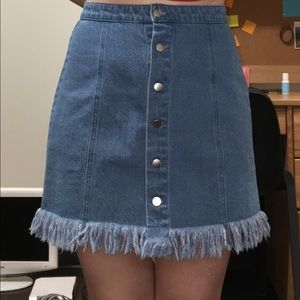 Fringe button up denim skirt